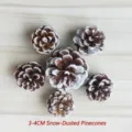 Natural frosted white pine cones set of six, perfect for Christmas home decor crafts. - White Tipped Pine Cone / 3-4cm / White and Brown