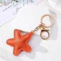 Orange leather star keychain with shiny gold hardware cute bag charm pendant accessory. - Five-pointed Star (K187) / Orange