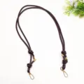 Dark brown adjustable leather bag strap replacement with metal clasps and nice knots. - Gold Plate Hook / Dark Coffee