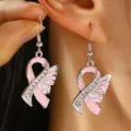 Pink ribbon angel wings rhinestone earrings fashion awareness jewelry daily wear gift for women - Angel Wing Ribbon Style (10463)