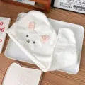 White coral fleece dry hair cap with cute lamb ears, ultra absorbent and soft for women. - White Bear / 63*24cm