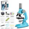Kids Science Microscope Toy Set 1200X Educational Biological Experiment Kit for Students - Blue(XD508-1)