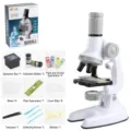 Kids 1200X microscope science toy set with specimen slides and experimental tools for students. - White(XD508-1)