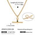 Gold stainless steel T-bar necklace with green zircon, waterproof clavicle chain for women. - Gold Necklace with Green Zirconia T-Bar Pendant (JDN0312269-GN)