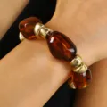 Retro irregular resin and metallic bead bracelet, elegant women's fashion accessory. - Dark Coffee (5330)