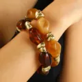 Chic retro irregular resin metal bead layered bracelet set, stylish Maillard tone wrist jewelry. - Chain Bracelet