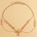 Gold Lotus Spiral Multi-Layer Waist Chain with Pink Beads Retro Boho Body Chain Jewelry - Gold (Lotus Pink Bead Ethnic)