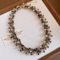 Vintage gold tone branch pearl necklace with elegant black and white beads style. - 1# Necklace - Antique Gold