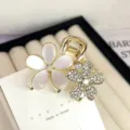 Metal flower hair claw clip with cat eye stone and rhinestones for women stylish accessory - Double Flower White Rhinestone