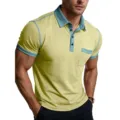 Polo a manica corta da uomo con colletto e tasca a contrasto, abbigliamento estivo casual. - Giallo