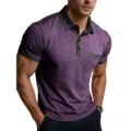 Polo a manica corta da uomo viola con rifiniture a contrasto top estivo casual - Viola