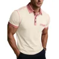 Polo manica corta uomo colore a contrasto top estivo casual traspirante con tasca - Bianco avorio