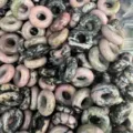 Natural stone donut beads bulk wholesale loose gemstone circle spacer jewelry making supplies - Rhodochrosite