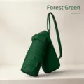 Mini portable flat six-fold sun umbrella with matching green storage case and strap for women. - Solid Color Strap Card Case / Dark Green