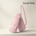 Coral Pink Mini Flat Six-Fold Folding Sun Umbrella Portable UV Protection Sunshade - Solid Color Strap Card Case / Coral Pink