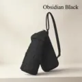Mini portable flat six-fold folding sun umbrella with case, obsidian black UV protection. - Solid Color Strap Card Case / Black