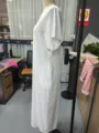 Solid color short sleeve long casual dress women summer loose maxi dress with pockets - S / Dress (Side View) / Blue and White Stripes