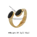 Gold open cuff bracelet with black oval stones, elegant metal design, stylish jewelry accessory. - Double-Headed Oval Gemstone Metal Bracelet (B4039)