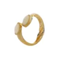 Gold open cuff bracelet featuring dual white stones, elegant metallic finish jewelry item. - Open-Ended Double-Headed Gemstone Metal Bracelet (B4040)
