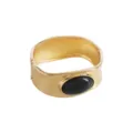 Gold wide cuff bangle bracelet with black oval stone statement jewelry chic design daily wear - Wide Oval Gemstone Metal Bracelet (B4045)