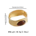 Gold Wide Bangle Bracelet with Brown Oval Stone Elegant Metal Cuff Fashion Jewelry - Vintage Wide Oval Gemstone Bracelet (B4043)