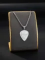 Silver stainless steel guitar pick pendant necklace with music note engraving fashion jewelry. - Rope Chain Necklace / Silver