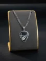 Stainless steel guitar pick necklace with music note pendant, stylish silver fashion jewelry. - Oil Drop Style (Curb Chain)