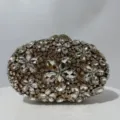 Pochette de Soirée Strass Fleur Cristal Luxe Mariage Fête Sac à Main Élégant - 20x12.5 Ovale Grande Fleur - Base Or avec Diamants Blancs