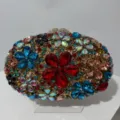 Pochette de soirée fleurie en strass scintillants, sac à main de luxe en cristal. - 20x12.5 Ovale Grande Fleur - Multicolore