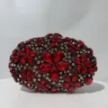 Pochette de soirée strass rouge sac à main fleur cristal luxe mariage fête bal femme. - 20x12.5 Ovale Grande Fleur - Rouge