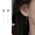 Blaue emaillierte vierblaettrige Kleeblatt Ohrringe aus Silber fuer elegante Damen Schmuck. - Vierblättriges Kleeblatt Faden / Blau