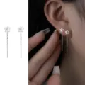 Chic minimalistische vierzackige Stern Ohrringe, elegante silberne Ohrkette für Damen - Stern Ohrlinie / Silber