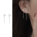 Silber asymmetrische vierzackige Stern Ohrringe lange Kette elegante Mode minimalistisch - Großer und Kleiner Stern-Ohrfaden / Silber