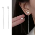 Asymmetrische vierzackige Stern Ohrfaden silberne Ohrringe Damen Mode elegante Schmuck! - Langer Vierzackiger Stern-Ohrfaden / Silber