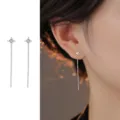 Silberne vierzackige Stern Quaste Ohrringe minimalistische lange Kette für Damen Mode - Mini Vierzackiger Stern Ohrfaden / Silber