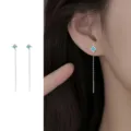 Asymmetrische vierzackige Stern Ohrkette, elegante silberne Quasten Ohrringe für Damen Schmuck. - Vierzackiger Stern Ohrlinie / Blau