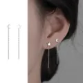 Asymmetrische Stern Mond Ohrfaden Ohrringe elegante schicke minimalistische Silberschmuck - Stern und Mond Ohrfaden / Silber