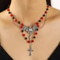 Gotische Fledermaus Anhänger Halskette mit roten schwarzen Perlen Vintage Damen Schmuck. - 18 Weiß K S256 (Halskette)
