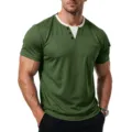 Men short sleeve Henley T-shirt casual slim fit summer cotton tee with pocket green - S / Tops / Army Green