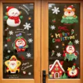 Christmas window stickers static glass clings holiday home store door decoration cute cartoon decals - Double Door Snowman Santa Glass Sticker (HYC-101)