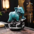 Ceramic Elephant Backflow Incense Burner Blue Purple Clay Aroma Censer Home Decor 16cm - All Things Renewed Thai Elephant Style / 750g / Kiln Blue