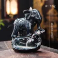 Ceramic elephant backflow incense burner with smoke waterfall effect, home decor ornament. - All Things Renewed Thai Elephant Style / 750g / Kiln Changed Brushed Blue