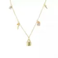 Collar corto dorado con multiples dijes de candado y llaves elegante para mujer chic. - Cerradura y Llave (Zirconia) / Plata 925 / Zirconia blanca lacada en oro 18K