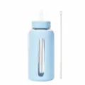 Bottiglia d'acqua in vetro con custodia in silicone e cannuccia 800ml tazza portatile - Blu Ghiaccio