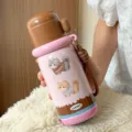 Bouteille isotherme en acier inoxydable rose avec joli design de chat, tasse thermique portable. - 500ml / Chat Marron Rose (2273) / Rose Café