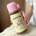 Bouteille isotherme mignonne chien de dessin animé, corps jaune avec couvercle rose. - 500ml / Chien Rose Jaune (2273) / Rose Jaune