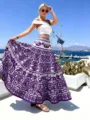 Details of the 2025 spring women's fashion print beach midi long skirt vacation style. - XS / Bottoms / Purple