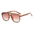 Retro double bridge square sunglasses with gradient brown lenses and stylish tortoise frame for daily wear. - Leopard Frame Gradient Brown Lens