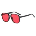 Retro double bridge sunglasses with bold black frames and striking red lenses for fashion. - Black Frame Red Lens