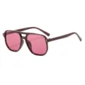 Retro double bridge oversized sunglasses with pink lenses and maroon frame for men women - Maroon Frame Wine Red Lens